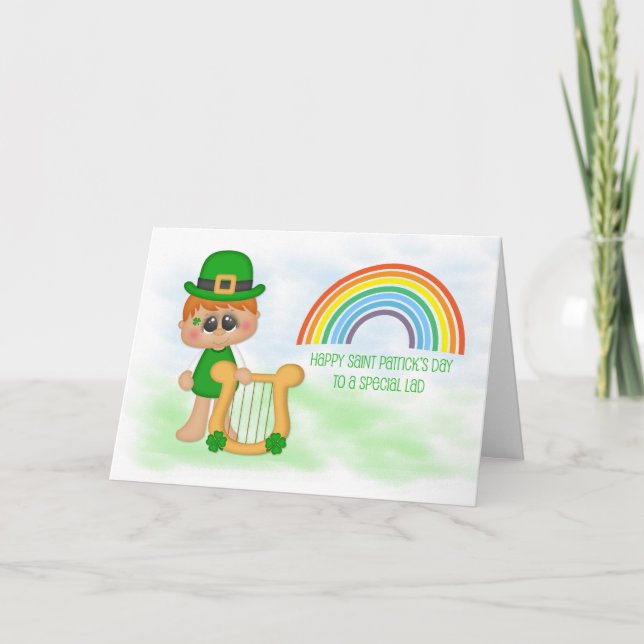 Liten pojke med Harp, Rainbow, Saint patrick's day Kort (Framsida)