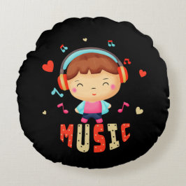 Liten pojke med musik rund kudde
