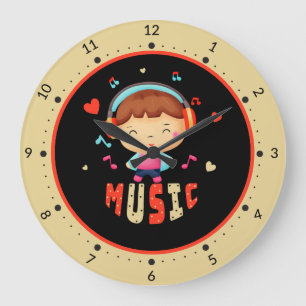 Liten pojke med musik stor klocka