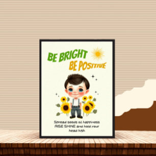 Liten pojke med solblommor poster