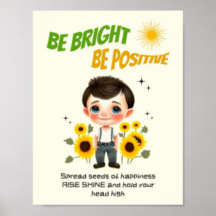 Liten pojke med solrosor poster
