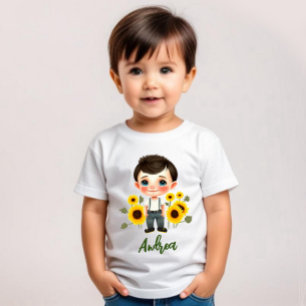 Liten pojke med solrosor t shirt