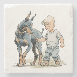 Liten pojke och Doberman bästa vänner coaster Stenunderlägg