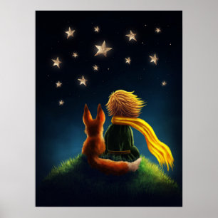 Liten pojke och räv. Barnkammarillustration Poster