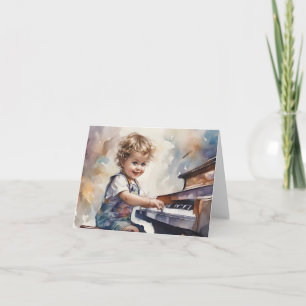 Liten pojke piano akvarell illustration Blank Kort