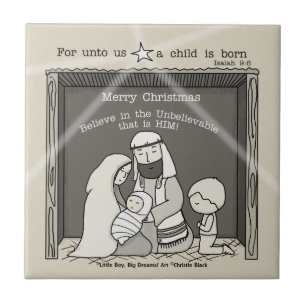 Liten pojke vid krubban - God Jul Kakelplatta