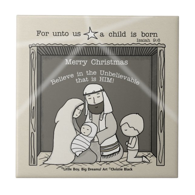 Liten pojke vid krubban - God Jul Kakelplatta (Framsidan)