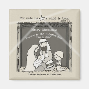 Liten pojke vid krubban - God Jul Magnet