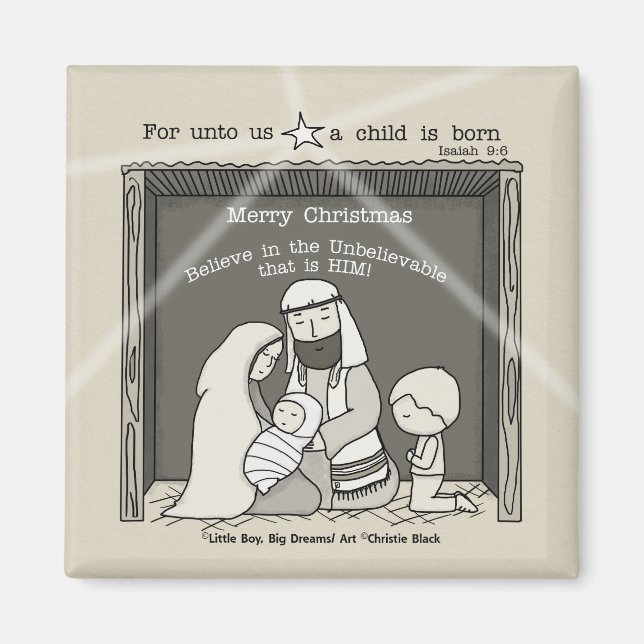 Liten pojke vid krubban - God Jul Magnet (Framsidan)