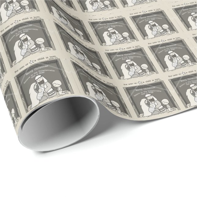 Liten pojke vid krubban - God Jul Presentpapper (Rullad Hörn)