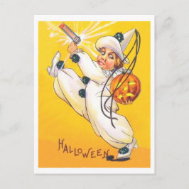Liten pojkklovn firar Halloween, vintage Vykort