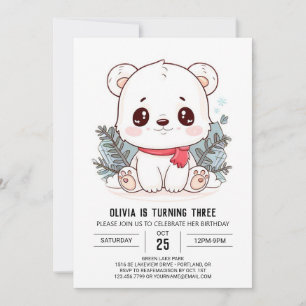 Liten Polar Bear Digital Birthday Inbjudningar