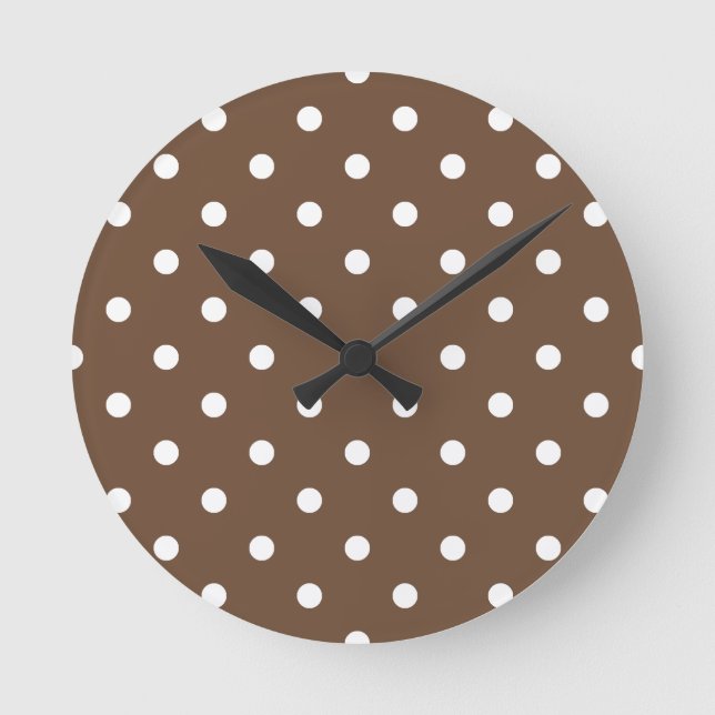 Liten polka dots - vit på kaffe rund klocka (Framsida)