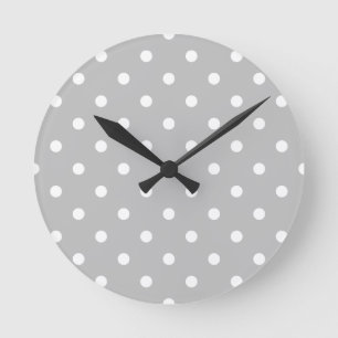 Liten polka dots - vit på Light - grått Rund Klocka