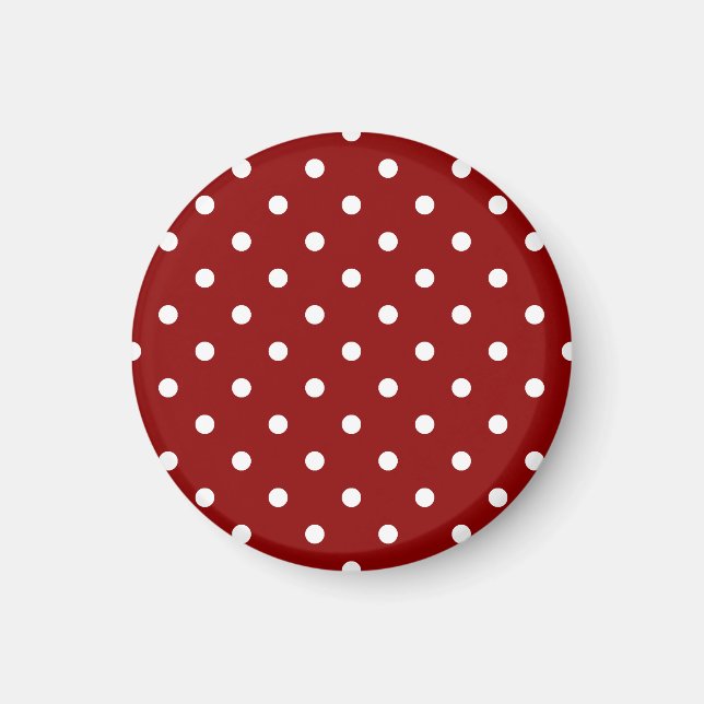 Liten Polka dots - vit på Mörk Red Magnet (Framsidan)