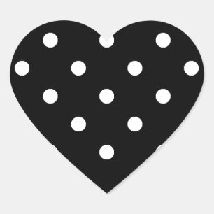Liten Polka dots - vit på svart Hjärtformat Klistermärke