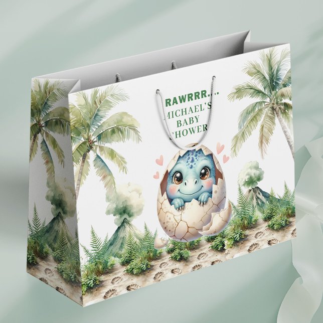 Liten presentpåse för baby Dino för kommande kläck (Tiny Baby Dino Gift Bag for Hatching Soon Shower)