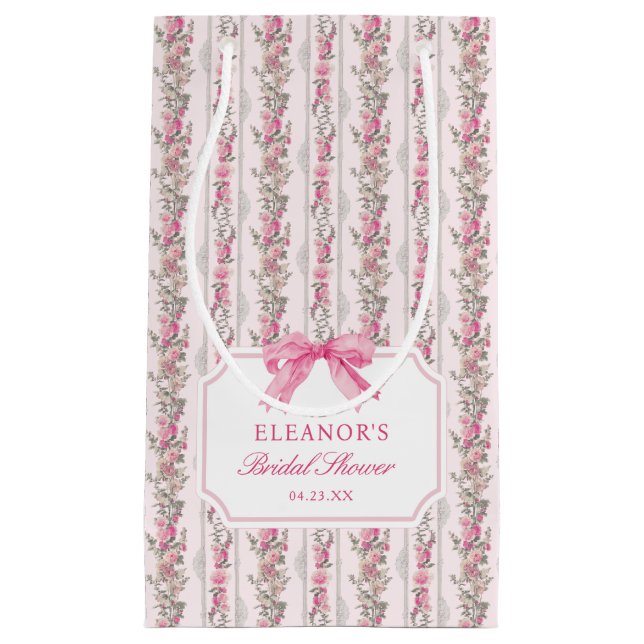 Liten presentpåse med rosa slinga för bröllopsfest (Framsidan)