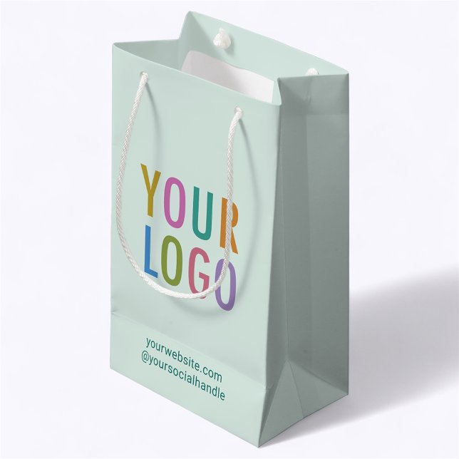 Liten presenttupp logotyp Ljusgrön 21,5 cm (MISOOK 5 x 3 x 8.5 inch Mint Green Small Gift Bag with Logo)