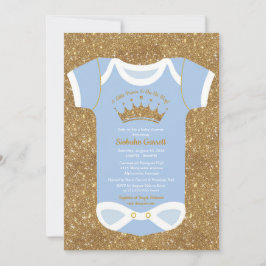Liten prins Baby blue och Royal Guld Babyskor Inbjudningar
