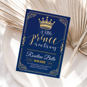 Liten prins baby shower inbjudan marin guld