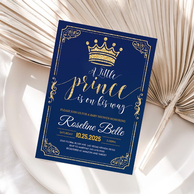 Liten prins baby shower inbjudan marin guld (Skapare uppladdad)