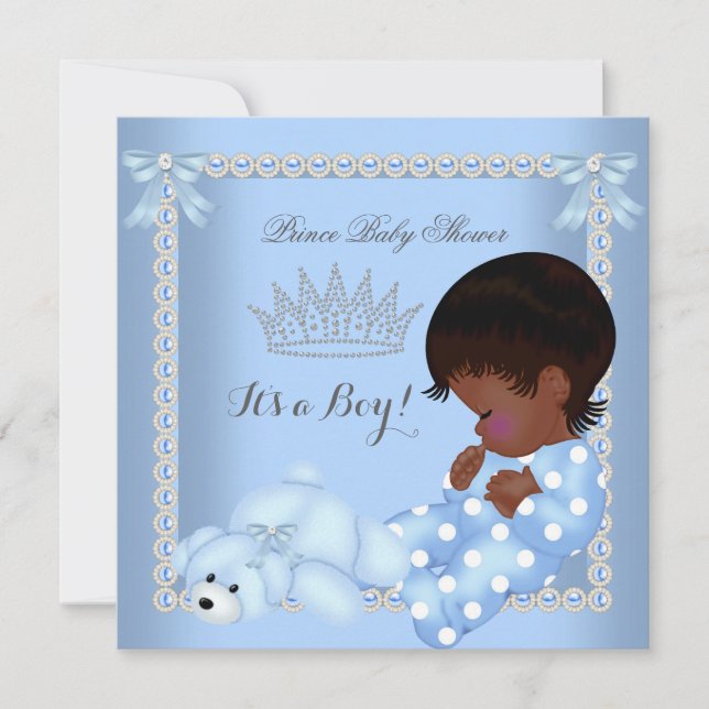 Liten prins baby shower pojke blå pärl A2 Inbjudningar (Framsida)