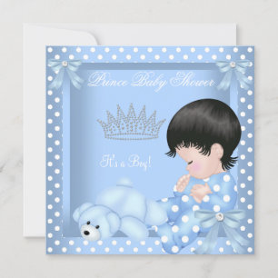 Liten prins baby shower pojke blå prickar 2 inbjudningar