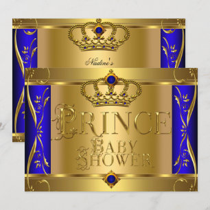 Liten prins baby shower pojke regal blå krona 9 inbjudningar