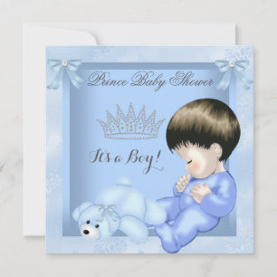 Liten prins baby shower söt pojke blå leksak 2 inbjudningar