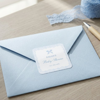 Liten prins blå spets baby shower pojke fyrkantigt klistermärke