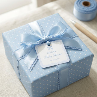 Liten prins blå spets baby shower pojke gåvor etiketter
