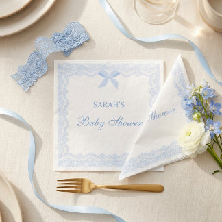 Liten prins blå spets baby shower pojke pappersservett