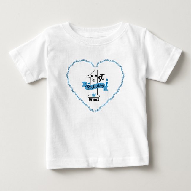 Liten prins hjärta första födelsedags baby t-shirt (Framsida)