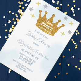 Liten prins pojke baby shower inbjudningar