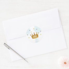 Liten prins pojke baby shower runt klistermärke
