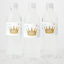 Liten prins pojke baby shower vattenflaskor etikett