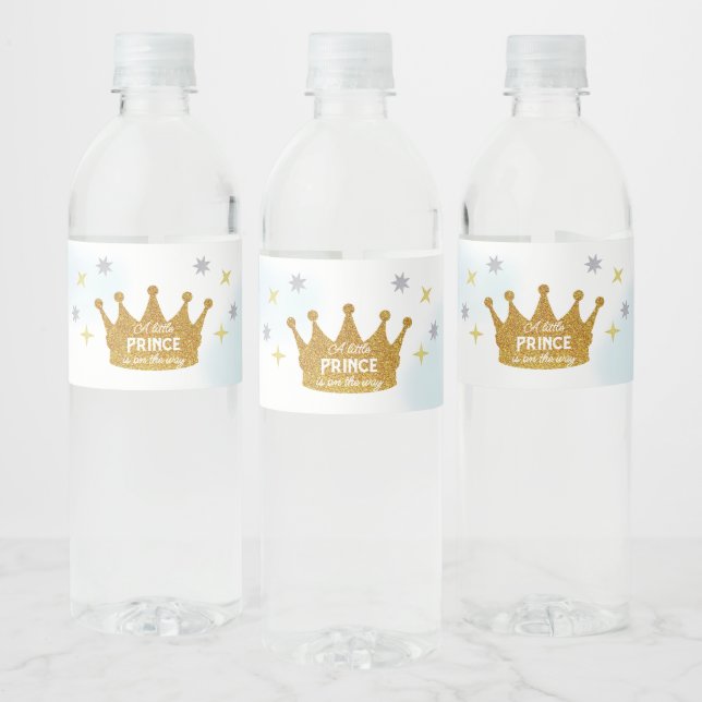 Liten prins pojke baby shower vattenflaskor etikett (Flaskor)