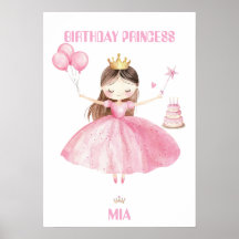 Liten prinsessa 1-års födelsedagsaffisch flicka an