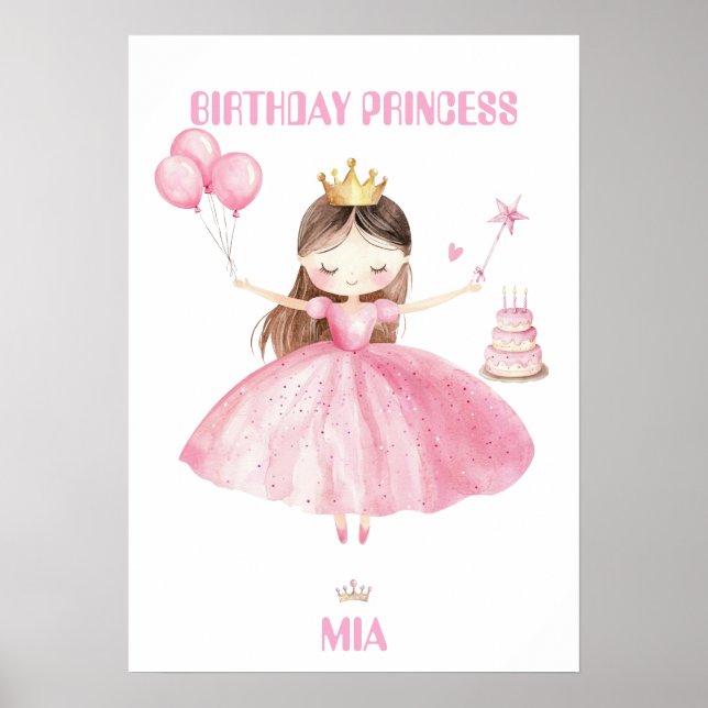 Liten prinsessa 1-års födelsedagsaffisch flicka an poster (Framsidan)