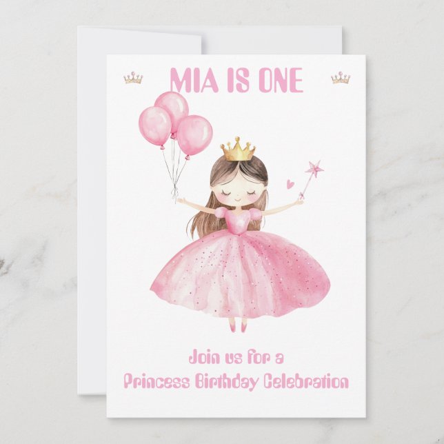Liten Prinsessa 1-års Födelsedagsinbjudan Flickor Inbjudningar (Framsida)