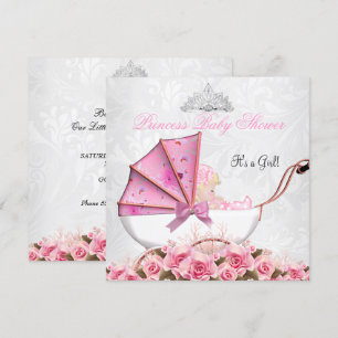 Liten prinsessa baby shower babyflicka rosa ros 4 inbjudningar