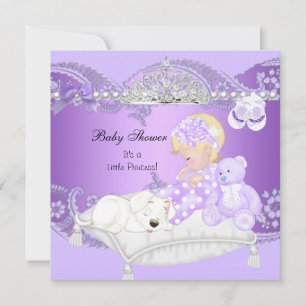Liten prinsessa baby shower flicka Lavendel Lila 3 Inbjudningar