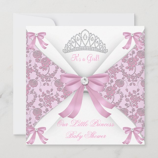 Liten prinsessa baby shower flicka rosa 2 inbjudningar (Framsida)