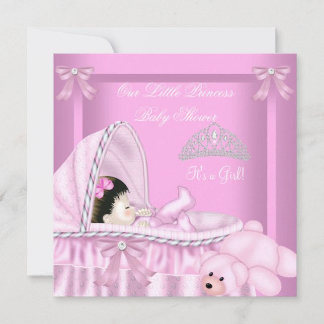 Liten prinsessa baby shower flicka rosa babysäng inbjudningar (Framsida)