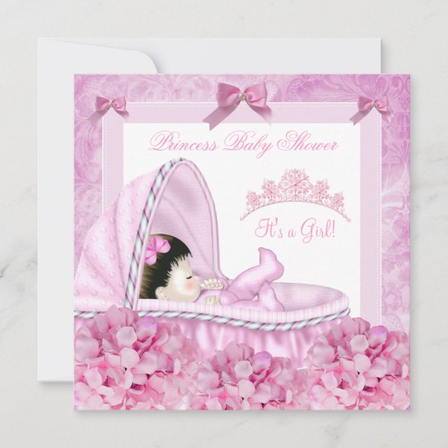 Liten prinsessa baby shower flicka rosa blommig inbjudningar (Framsida)