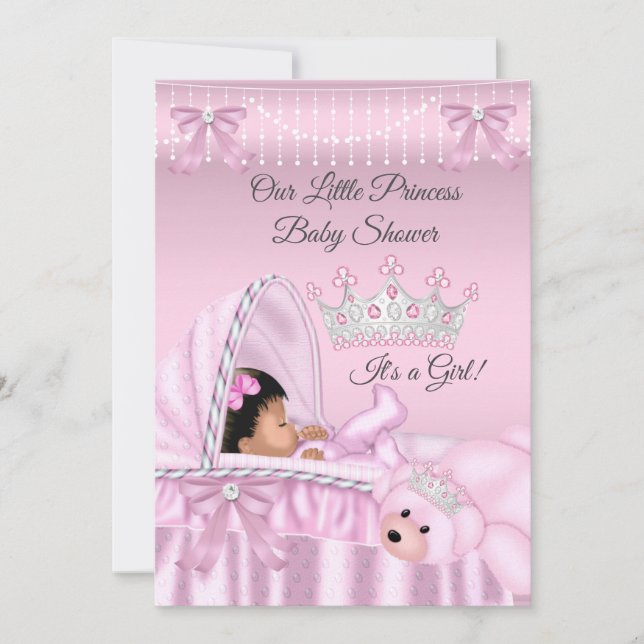 Liten prinsessa baby shower flicka rosa etnisk inbjudningar (Framsida)