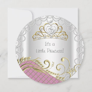 Liten prinsessa baby shower flicka rosa pärla guld inbjudningar