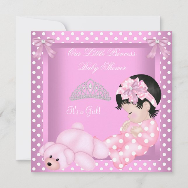 Liten prinsessa baby shower flicka rosa prickar 2 inbjudningar (Framsida)