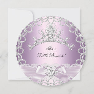 Liten prinsessa baby shower flicka rosa syren pärl inbjudningar